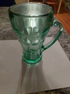 VINTAGE LIBBY COCA-COLA GREEN GLASS MUG WITH HANDLE  - Picture 1 of 6