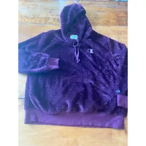 Champion Fuzzy Hoodie Pullover Sweatshirt Purple Embroidered Logo Women's L - Picture 1 of 7