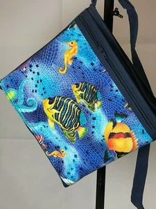 Canvas Crossbody Bag Purse Hand Made Blue Shoulder Bag Medium pures Fabric Front - Picture 1 of 11