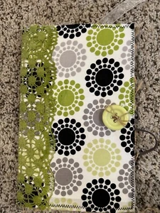 Small Junk Journal Geometric Design Fabric Green Black & White 5" x 8" - Picture 1 of 3