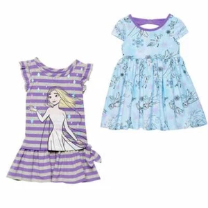 DISNEY Girls Frozen 2 Dress Set Princess Elsa Anna Olaf XS S  5 6 7 Blue Summer - Picture 1 of 5