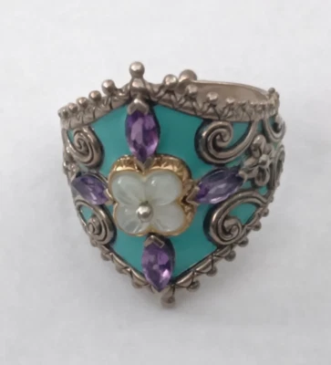 Anillo Barbara Bixby Plata de Ley/18K 0.80 cttw Multi-Piedras Preciosas MOP Talla 11 Foto 1 de 4
