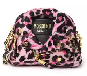 AW21 MOSCHINO Couture Jeremy Scott Pink Leopard Biker Jacket Mini Wristlet Bag - Picture 1 of 9
