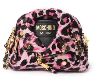 AW21 MOSCHINO Couture Jeremy Scott Rosa Leopardo Motociclista Chaqueta Mini Bolso Muñequera Foto 1 de 4