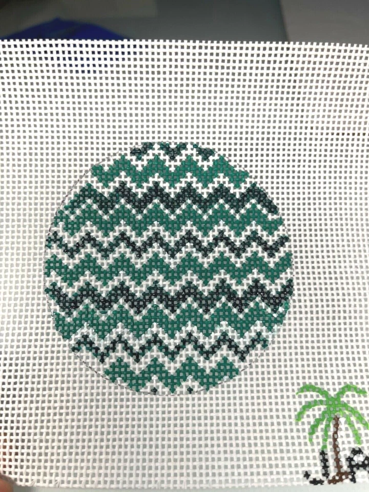 Handpainted needlepoint Dark, Color of  Green Ornaments 13ct Zweigart - Image 1 of 3