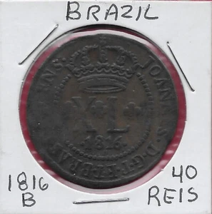 BRAZIL 40 REIS (2 VINTENS)1816-B D.JOAO PRINCE REGENT,JOHN VI KING OF BRAZIL BY - Picture 1 of 2