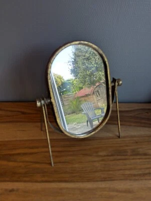 Ancien miroir psyché 1950-60 métal doré vintage - Photo 1/4