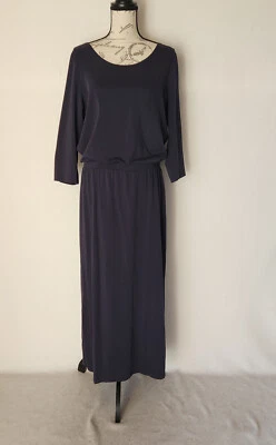 Maxi Vestido Granate Hill Cintura Caída Manga 3/4 Orgánico Pima Azul Marino Tejido Talla L Foto 1 de 4