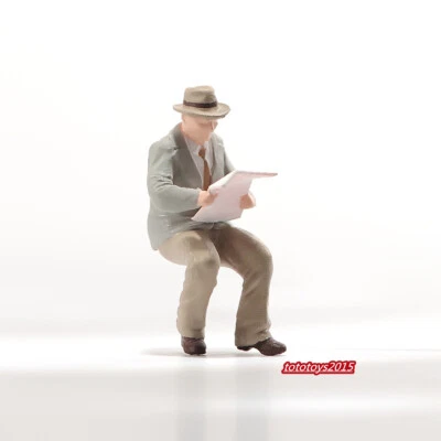 1/87 Sombrero de Viejo Lectura Periódico Escena Miniaturas Figura Para Coches Vehículo Juguete Foto 1 de 4