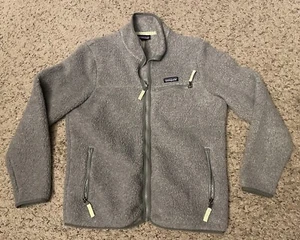 Patagonia Womens Retro Pile Salt Grey Jellyfish Yellow Fleece Jacket Size Medium - Picture 1 of 6