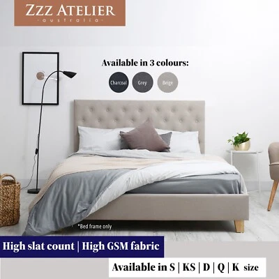 *NEW* SUTTON Fabric Bed Frame Queen King Double Single Charcoal Grey Beige - image 1 of 4