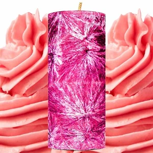 Pink Butter Icing Hand-Poured Pillar Candle Eco-Friendly Clean Burning Vegan - Picture 1 of 12