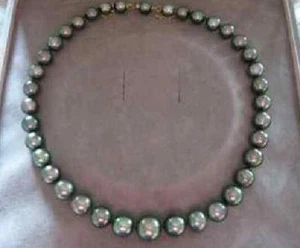 nuevo enorme 18"10-12mm natural tahitiano genuino negro gris redondo collar de perlas 14k - Imagen 1 de 1