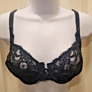 Wacoal Vintage Lace Underwire Bra 85175 Black Size 38B Unlined Semi Sheer - Picture 1 of 9
