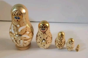 Bride Matryoshka Stacking Doll Set Of 5 Natural White Gold - Picture 1 of 8