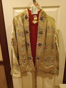 Authentischer japanischer Kimono Damen Jacke Oberteil Haori Seide creme & rot M Damen gebraucht - Bild 1 von 9