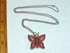 Butterfly Pendant WATCH NECKLACE on Silver Tone Chain, Needs Battery  B73 - Picture 1 of 8