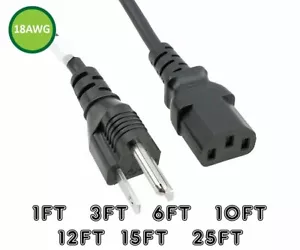 1 3 6 10 15 25 ft 18AWG Premium 5-15P a C13 15A cable de alimentación PC TV cable de computadora - Imagen 1 de 8
