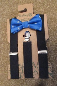 Boys Wembley Adjustable Bow Tie and Suspender Set Blue with Skulls New w/tags - Picture 1 of 7