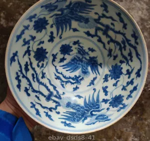 7.1" China Ming Blue and White Porcelain Animal Three Phoenix Ultrathin Bowl - Picture 1 of 8