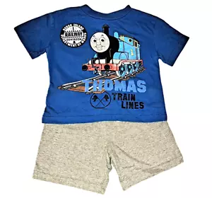 Boys vintage THOMAS THE TRAIN blue t shirt 2T Circo gray shorts outfit cotton - Picture 1 of 3