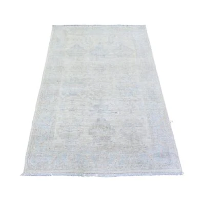 3'10"x5'8" Lace Ivory Stone Washed Peshawar Faded Out Hand Knotted Rug G74879 - Image 1 of 4