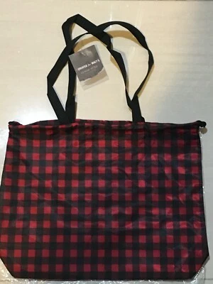 New MACY'S Red Black Classic Style Nylon Drawstring Tote Bag - Image 1 of 4