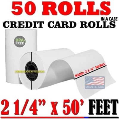 vx520 PAPER 2 1/4 x 50' 50 CREDIT CARD ROLLS - 2 DAY EXPRESS free SHIPPING  - Image 1 of 2