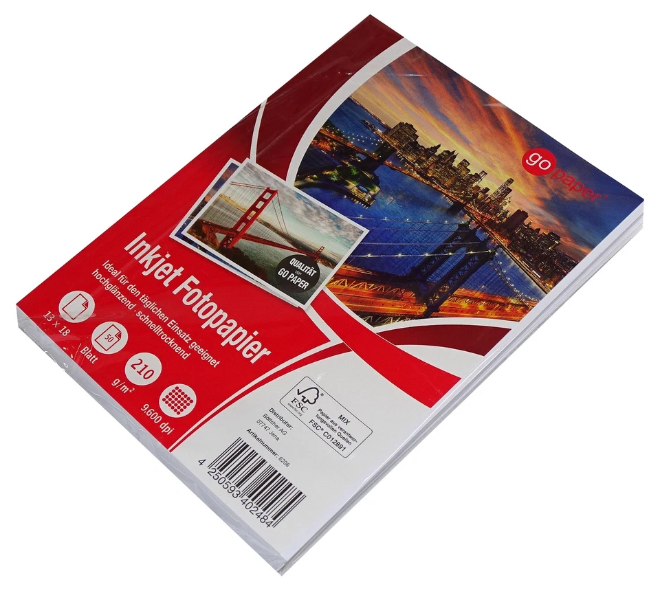 Inkjet Fotopapier 210g 13x18cm 50 Blatt Hochglänzend GoPaper - Bild 1 von 1