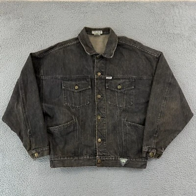 Vintage Guess Jean Jacket Mens Small Black Acid Wash Button 80s George Marciano - Image 1 of 4
