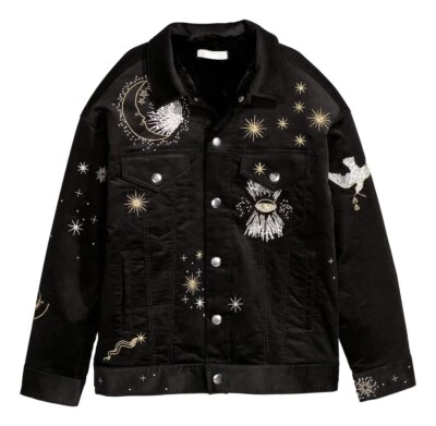 Chaqueta de Camionero H&M Celestial Moon & Stars Negra Adornada con Pana Negra Pequeña Foto 1 de 4
