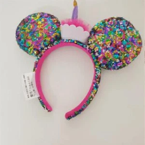 Disney Parks Happy Birthday Cupcake Cake Minnie Mickey Ears Sequined Headband US - Picture 1 of 11