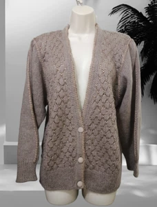Cárdigan vintage hecho para John Lewis mezcla de mohair Country Life dorado topo M - Imagen 1 de 6