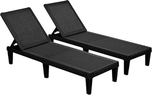 Outdoor Chaise Lounge Chair Set of 2 for outside Pool Patio, Adjustable Waterpro - Picture 1 of 8