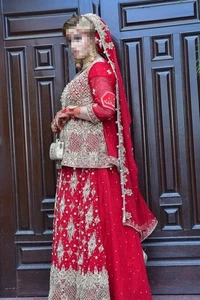 Red Bridal Lehenga Choli Wedding Dress Pakistani Indian Outfit with Dupatta - Picture 1 of 3