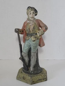 Antique Ansonia Clock Topper Statue Hunter With Rifle Musket Man Spelter Metal - Picture 1 of 15
