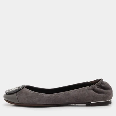 Pisos de ballet Tory Burch gris oscuro charol y gamuza Reva talla 36 Foto 1 de 4