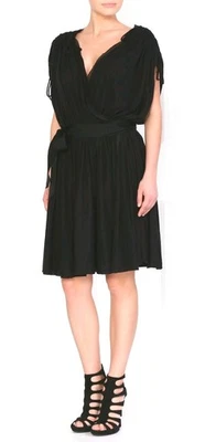Lanvin Women's Size Small Black Draped Wrap Ruched Dress  - Image 1 of 4