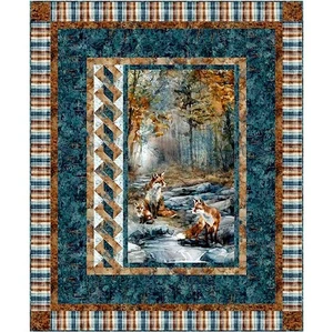 Quilt-Set - First Light - 56" x 68" Fox Den Panel Quilt - Top & Bindung - Bild 1 von 8
