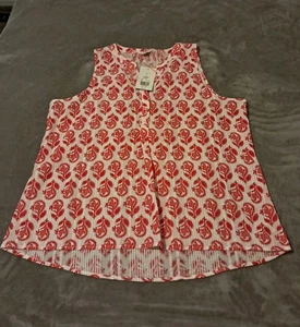 Crown And Ivy ärmelloses korallefarbenes Schnörkel-Ikone Bauern-Hi-Low-Top Gr. XL - Bild 1 von 7