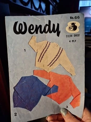 Wendy Child's Sweater Knitting Pattern 66 Round Neck V-neck 3 Designs 22-26" - Image 1 of 4