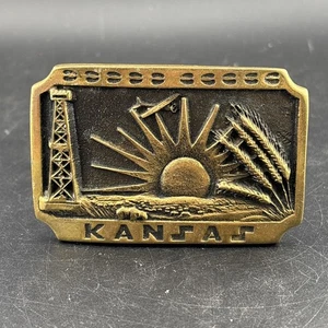 Messing Kansas State City Topeka Farmer Western Cowboy 1989 Vintage Gürtelschnalle - Bild 1 von 3