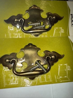 2- Vintage Bat Wing Drop Handle Cabinet Pull Hardware New Old Stock 3” Hole Cent - Image 1 of 4