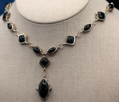 Collar estilo sautoir de 17 pulgadas de ónix de plata de ley 925 firmado Barse Tailandia Foto 1 de 4