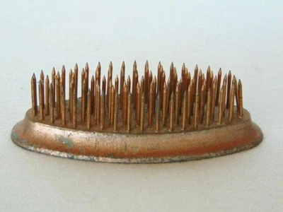 Small Primitive Vintage Oval Cast Zinc Green FLOWER FROG, Sharp Metal Spikes #2 - Image 1 of 4