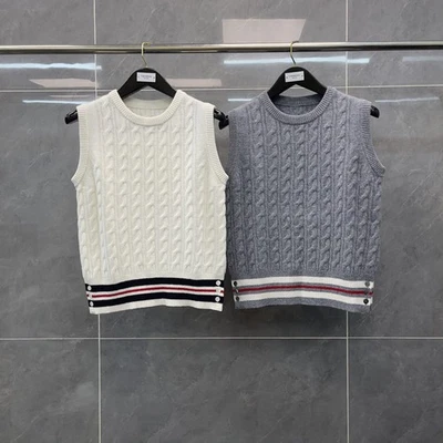 Thom Browne Women's New College Style Round Neck Fashion Twist Wool Knitted Vest - Image 1 of 4