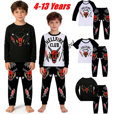 Set abiti da notte per bambini ragazzi Stranger Things Hellfire Club cosplay top pantaloni - Immagine 1 di 4