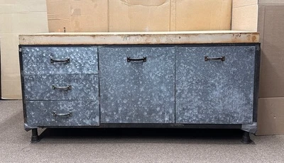 Antigua Mesa de Panadero Cocina Centro Isla Tienda Contador 3" Carniceros Bloque Acero Foto 1 de 4