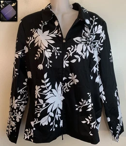 Neu mit Etikett! SUSAN GRAVER SCHWARZ WEISS BLUMEN PERLEN SATIN GEFÜTTERT REISSVERSCHLUSS JACKE MANTEL TOP 2X - Bild 1 von 15