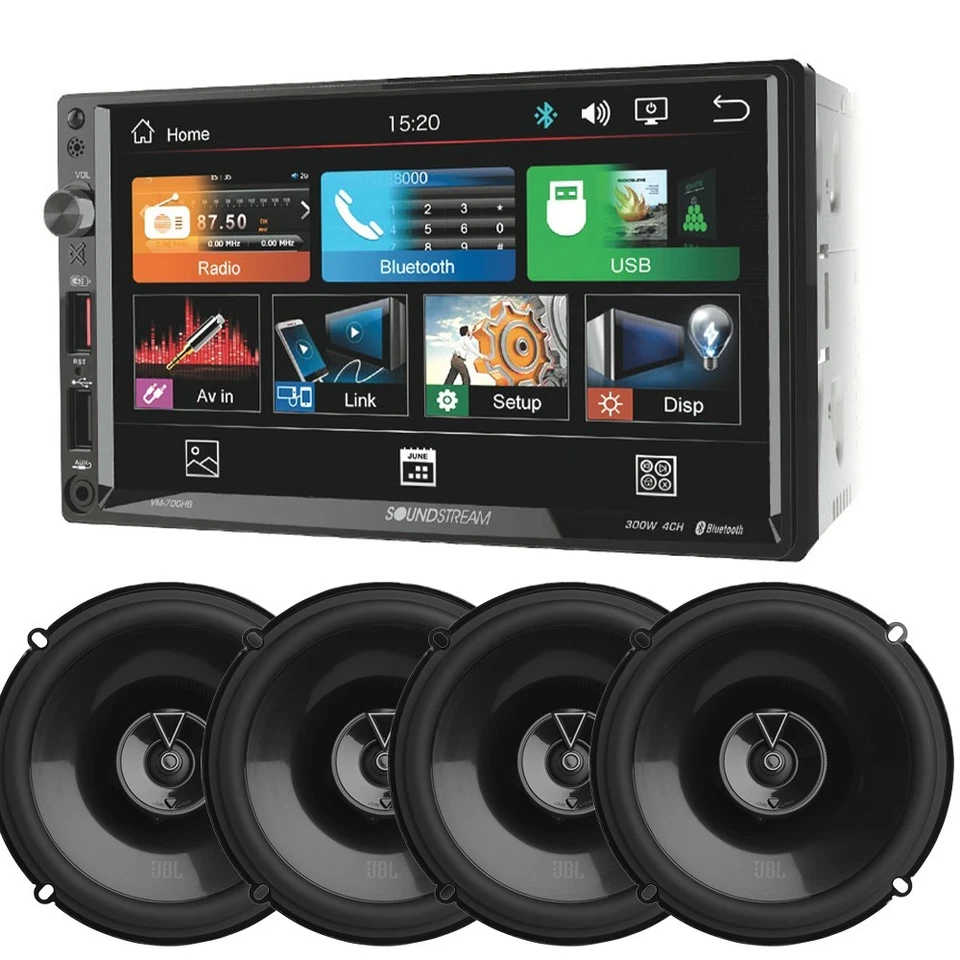 4) Altavoces JBL 6.5" 1180W con 7 pulgadas Doble DIN Bluetooth USB Radio Estéreo Coche Foto 1 de 4